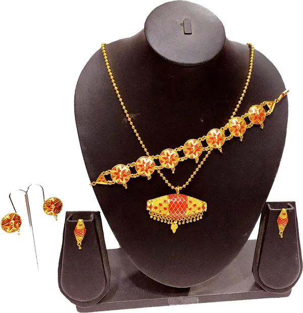 Assamese_Traditional_Gold_Plated_Red_Colour_Combo_Jewellery_Set_For_Women